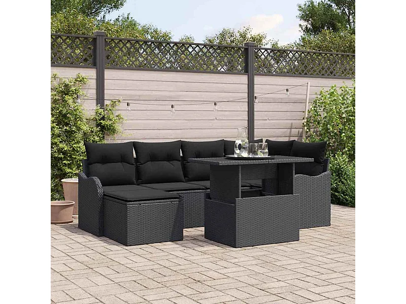 Tuin Sofa Set met kussen met opslag 7 pcs Zwart Poly riet