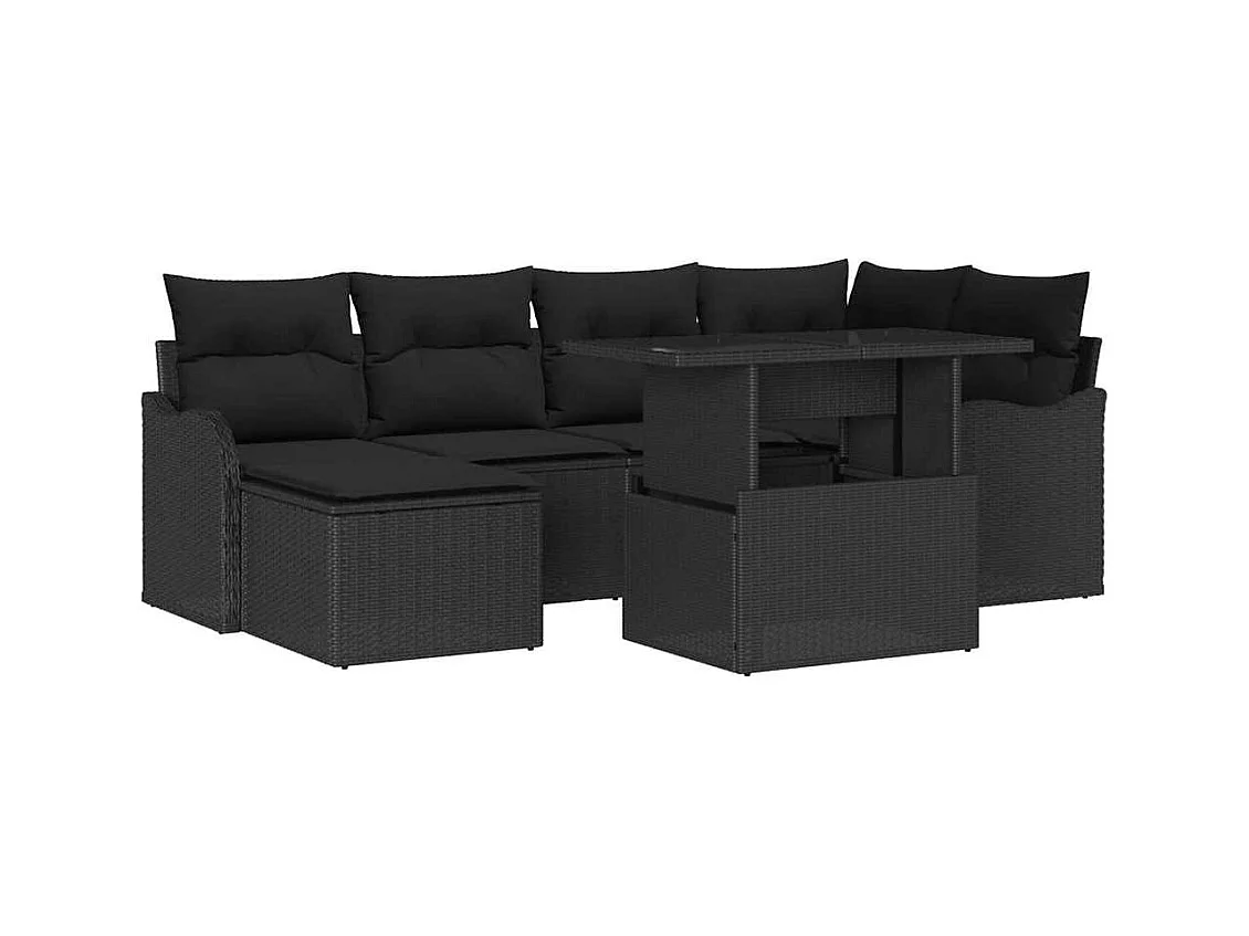 Tuin Sofa Set met kussen met opslag 7 pcs Zwart Poly riet