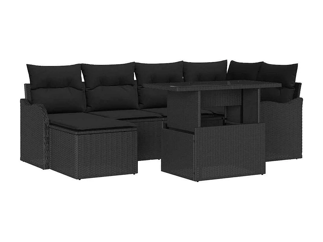 Tuin Sofa Set met kussen met opslag 7 pcs Zwart Poly riet