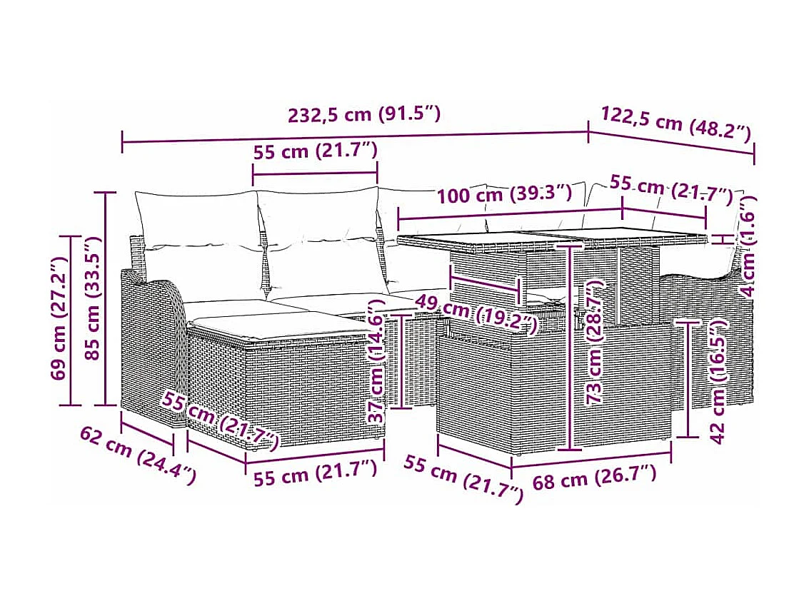 Tuin Sofa Set met kussen met opslag 7 pcs Zwart Poly riet