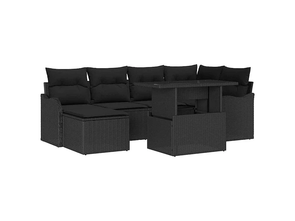 Ensemble de canapé de jardin avec coussin 7 pcs Noir Poly rotin