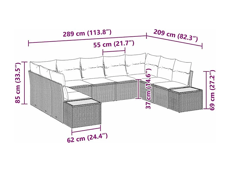 Tuin Sofa Set 5 pcs Zwart en crème 289 x 209 x 85 cm Poly riet