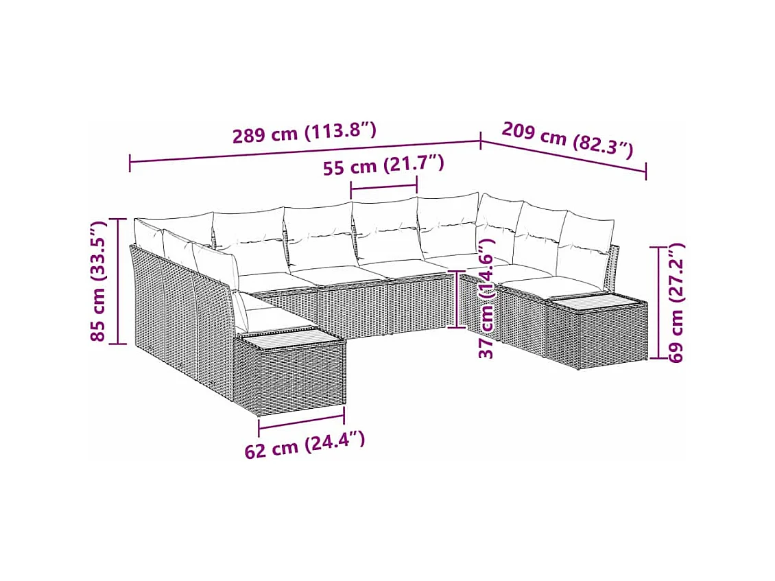 Garten-Sofa-Set 5 pcs Schwarz und Creme 289 x 209 x 85 cm