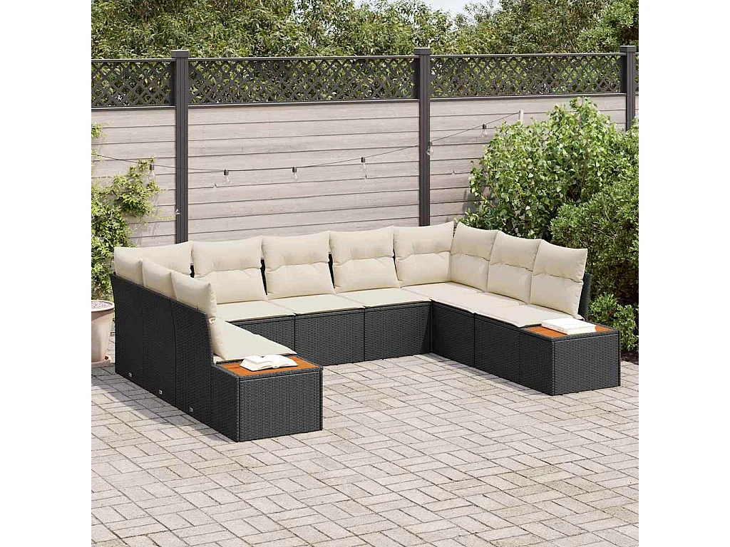 Tuinbankenset met kussen 5 pcs Zwart en Crème Polyrattan