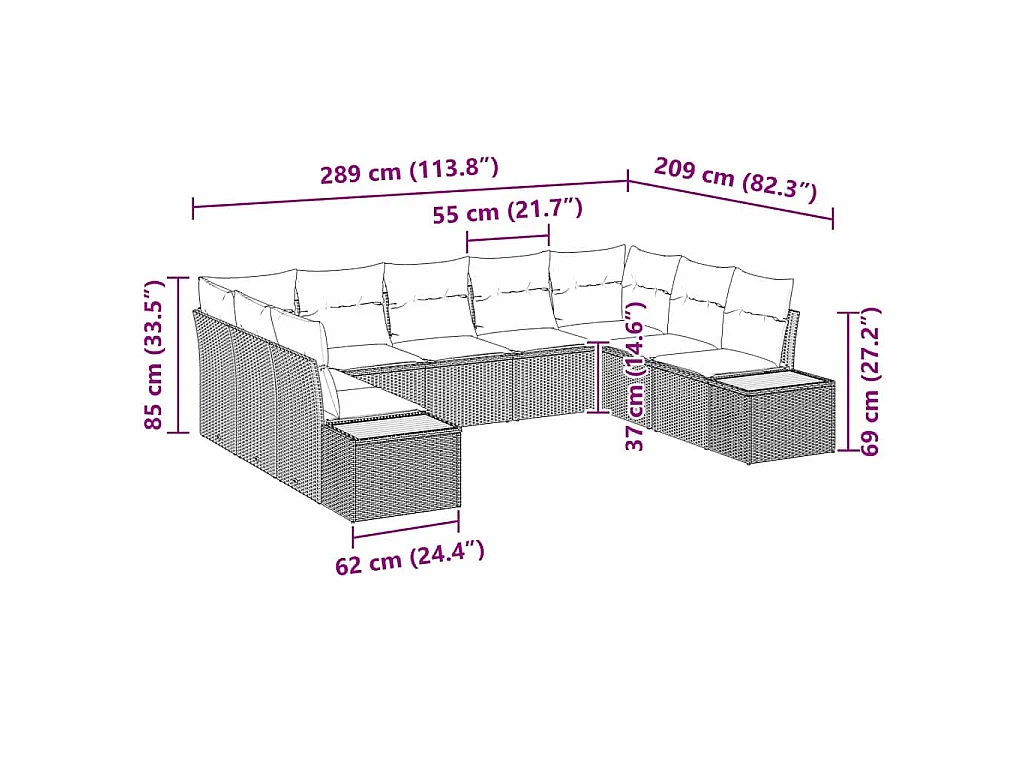 Tuinbankenset met kussen 5 pcs Zwart en Crème Polyrattan