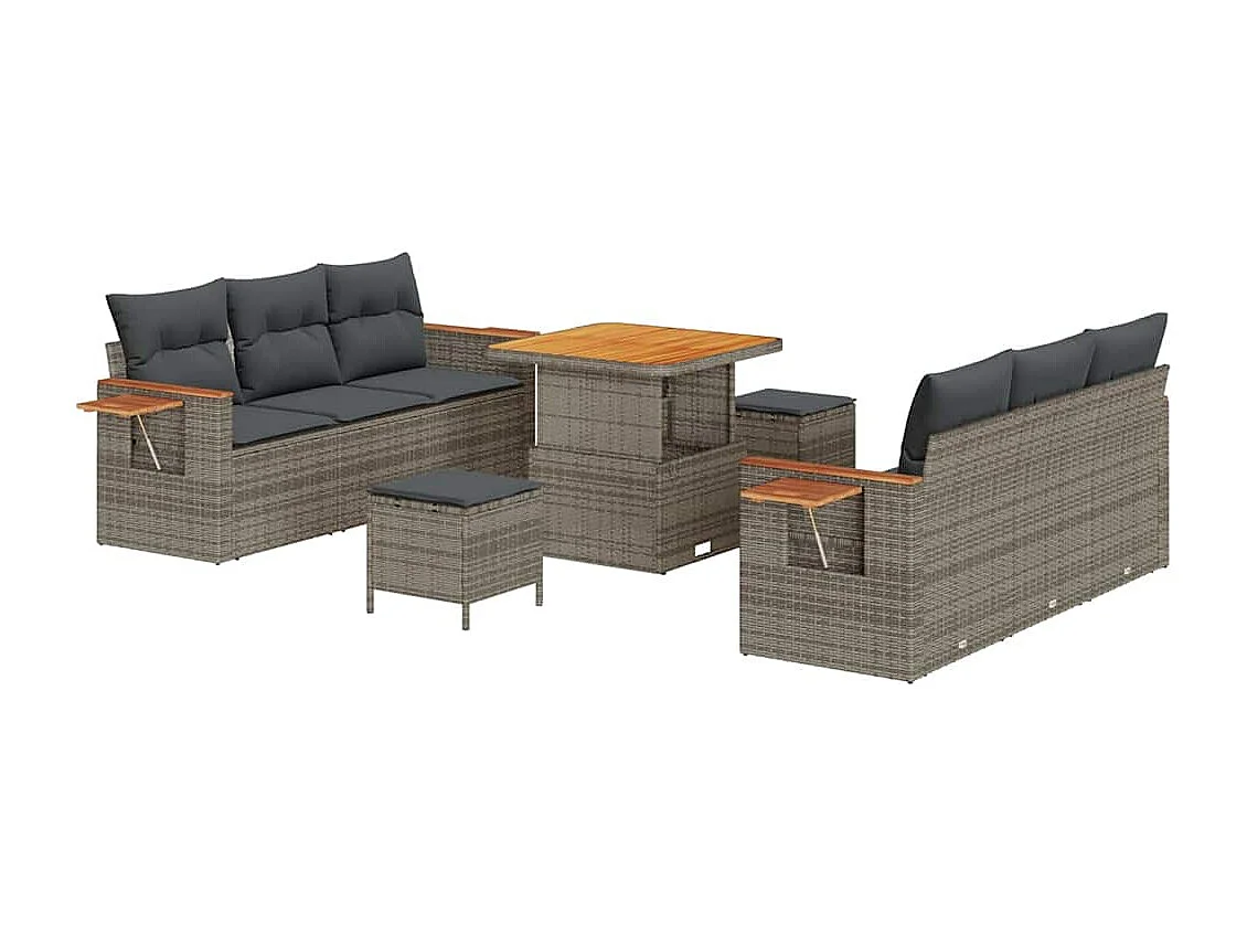 Ensemble de canapé de jardin avec coussin Gris Poly rotin