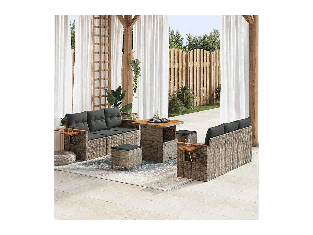 Ensemble de canapé de jardin avec coussin 9 pcs Gris Poly rotin