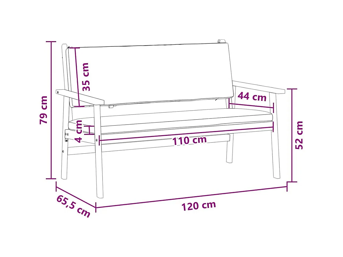 Banc de jardin avec coussin Marron Bois d'acacia massif