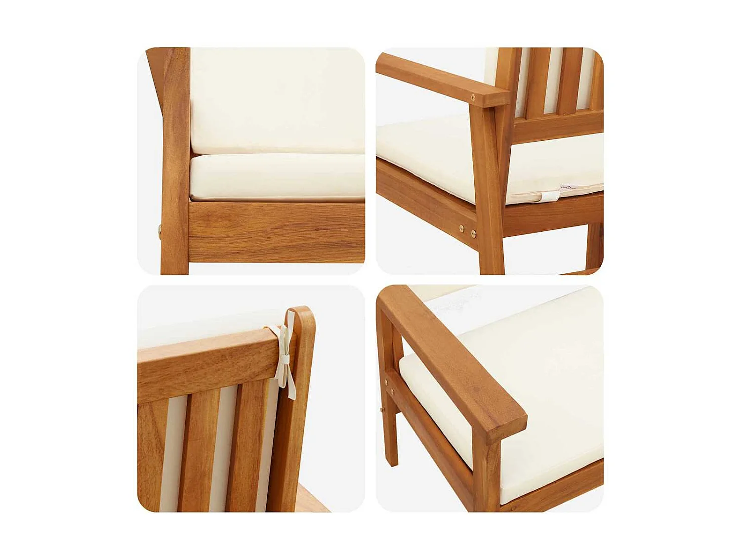 Banc de jardin avec coussin Blanc crème Bois d'Acacia Massif