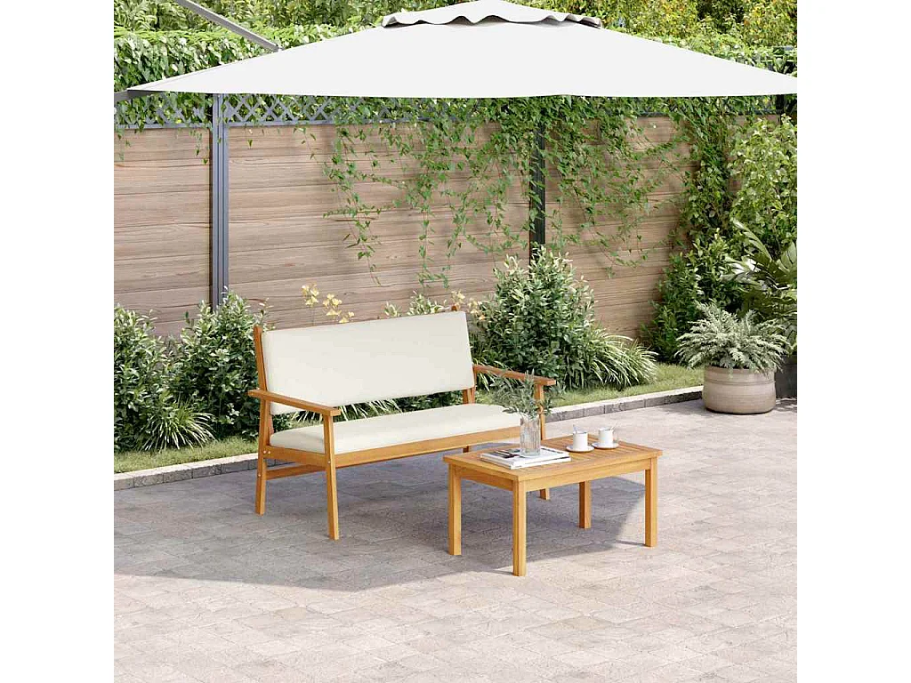 Banc de jardin avec coussin Blanc crème Bois d'Acacia Massif