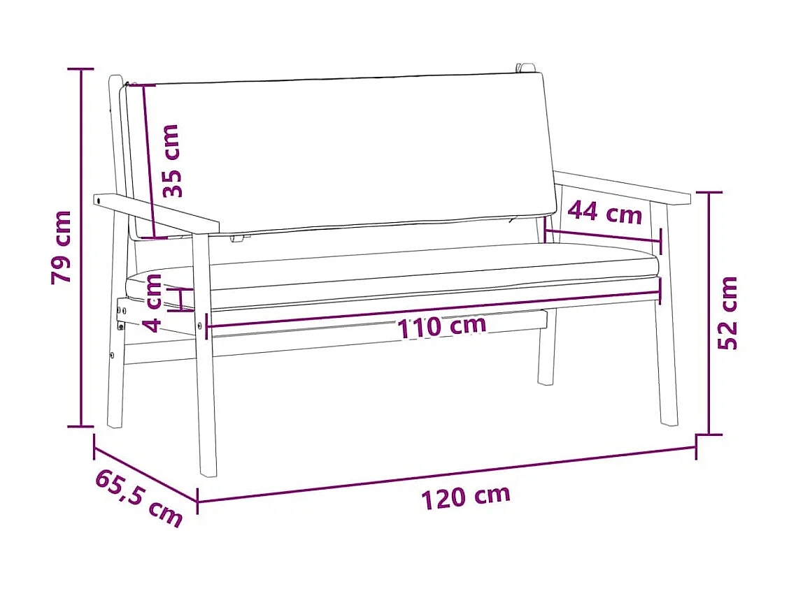 Banc de jardin avec coussin Blanc crème Bois d'Acacia Massif