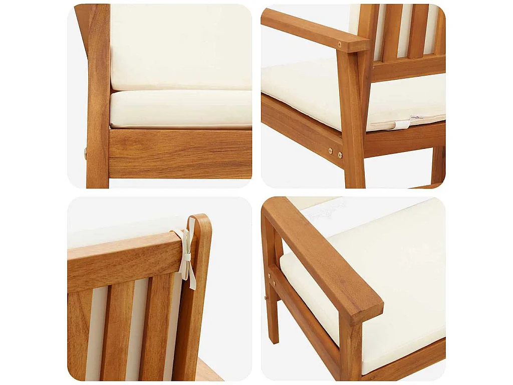 Banc de jardin avec coussin Blanc crème Bois d'Acacia Massif