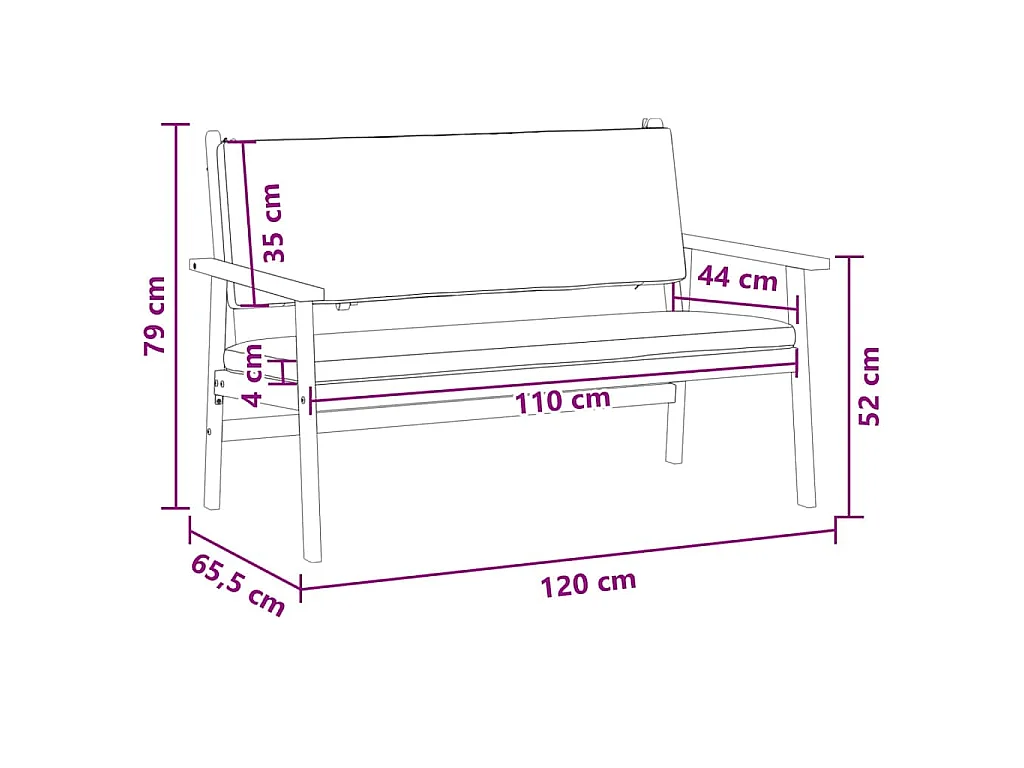 Banc de jardin avec coussin Blanc crème Bois d'Acacia Massif
