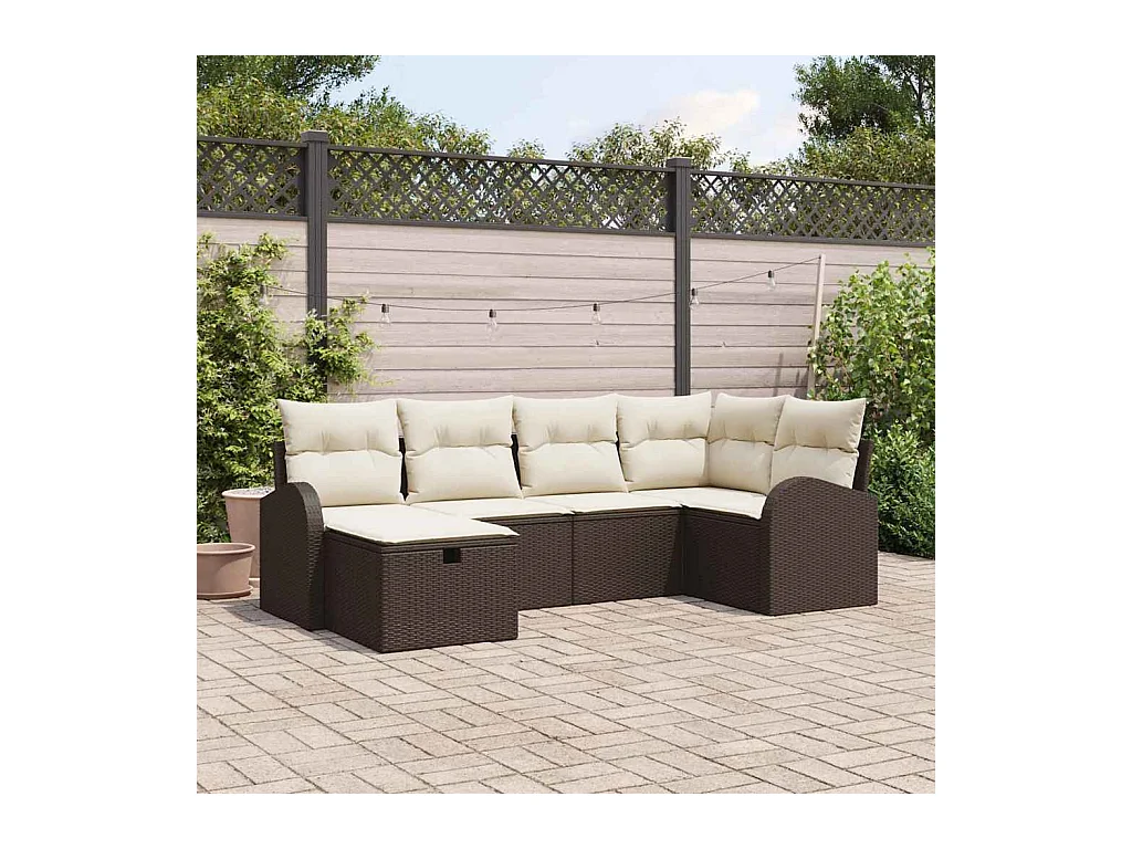 Ensemble de canapé de jardin avec coussin 6 pcs Marron et crème