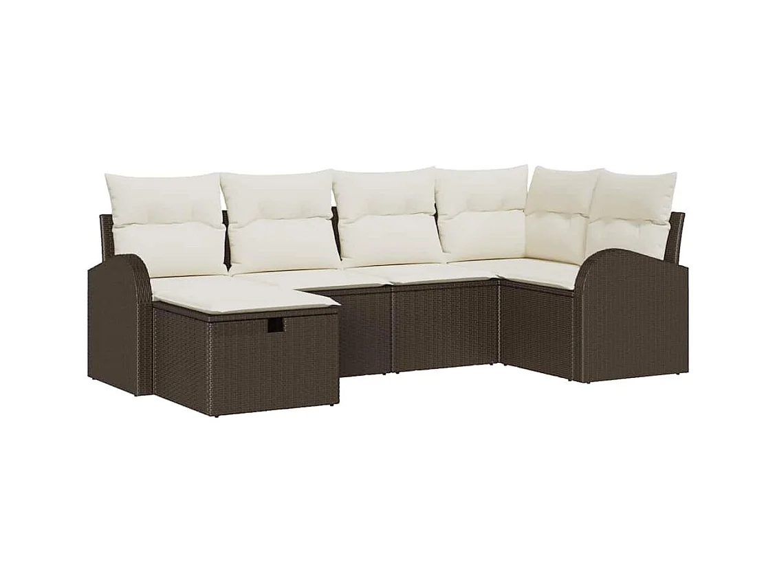 Ensemble de canapé de jardin avec coussin 6 pcs Marron et crème