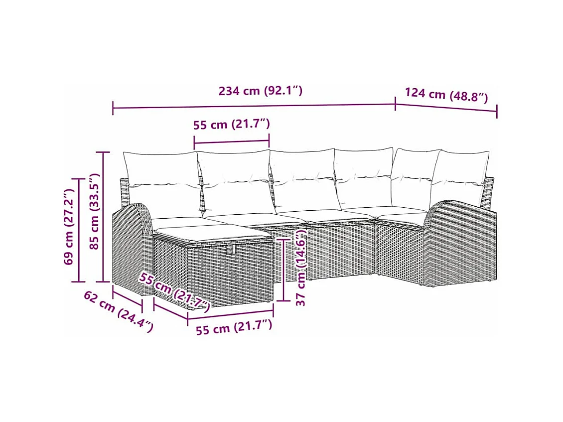 Ensemble de canapé de jardin avec coussin 6 pcs Marron et crème