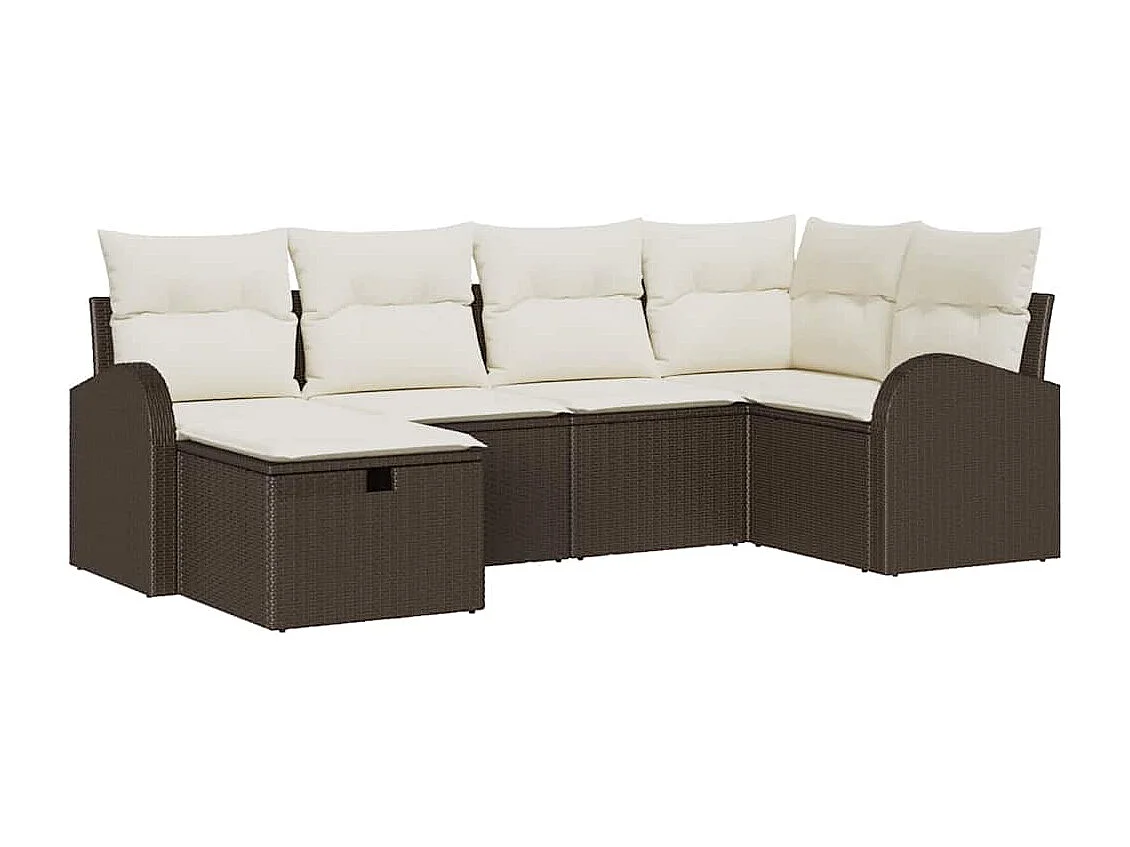 Bankstel met kussen met opslag Bruin en Crème poly rattan