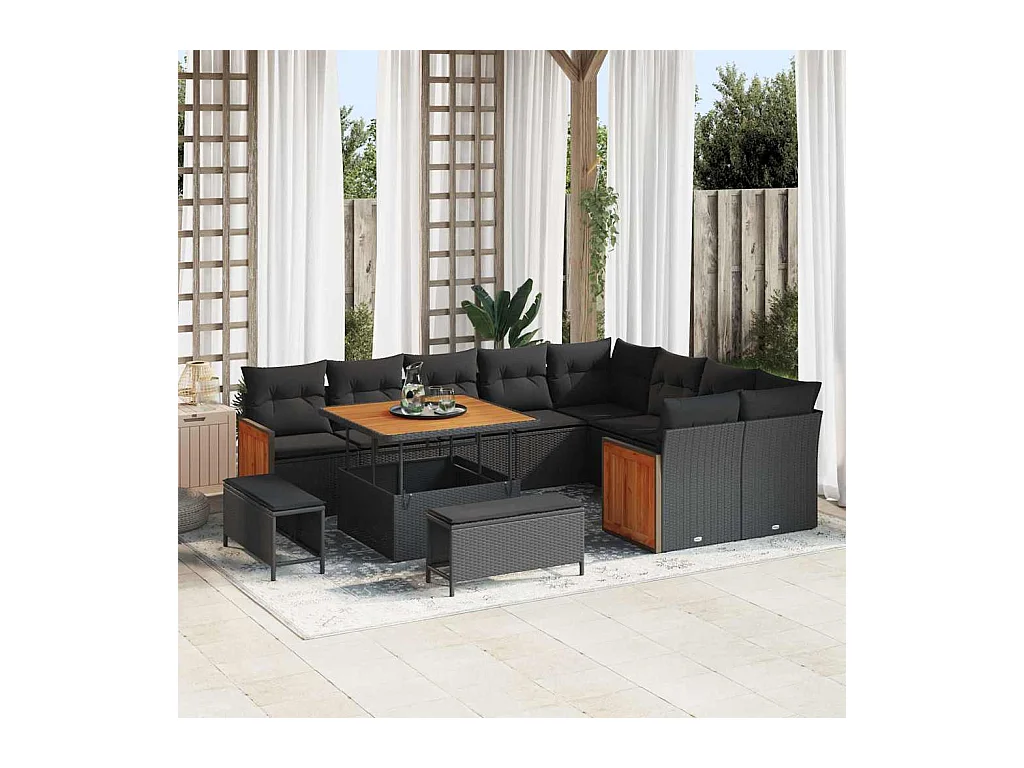 Ensemble de canapé de jardin 12 pcs Noir 100 x 100 x 71 cm