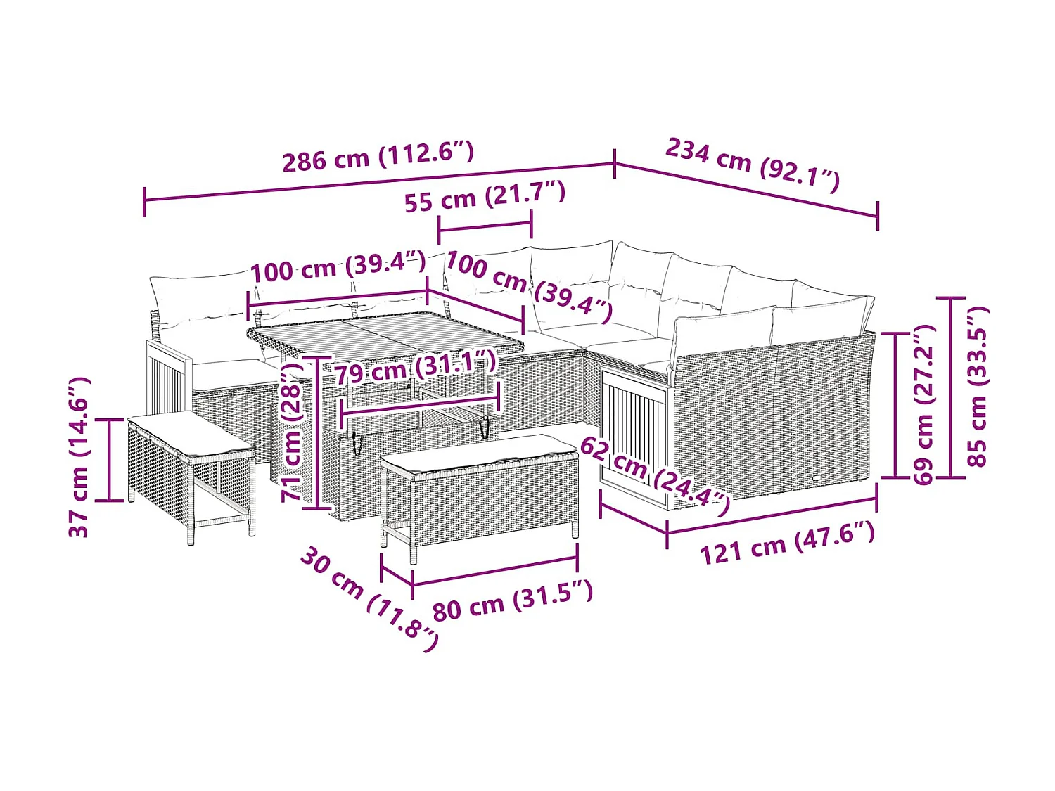 Ensemble de canapé de jardin 12 pcs Noir 100 x 100 x 71 cm