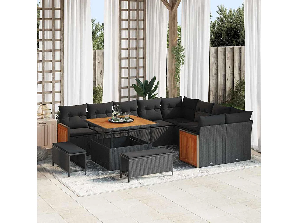 Ensemble de canapé de jardin 12 pcs Noir 100 x 100 x 71 cm