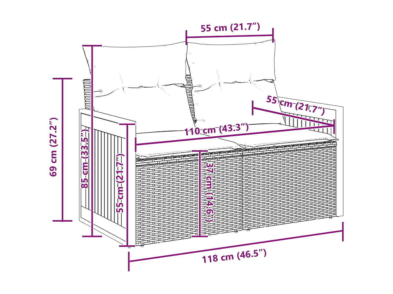 Ensemble de canapé de jardin 12 pcs Noir 100 x 100 x 71 cm