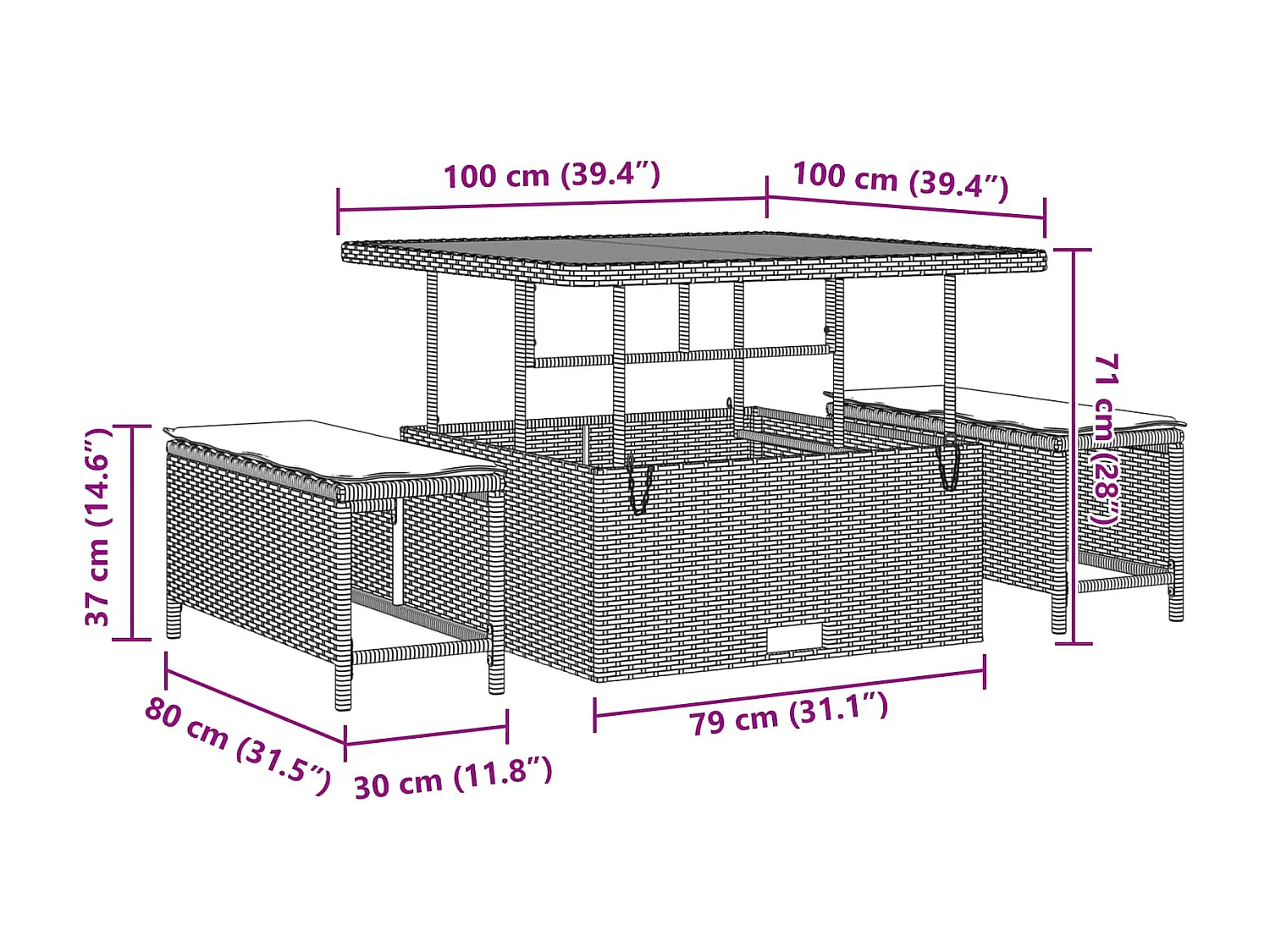 Ensemble de canapé de jardin 12 pcs Noir 100 x 100 x 71 cm