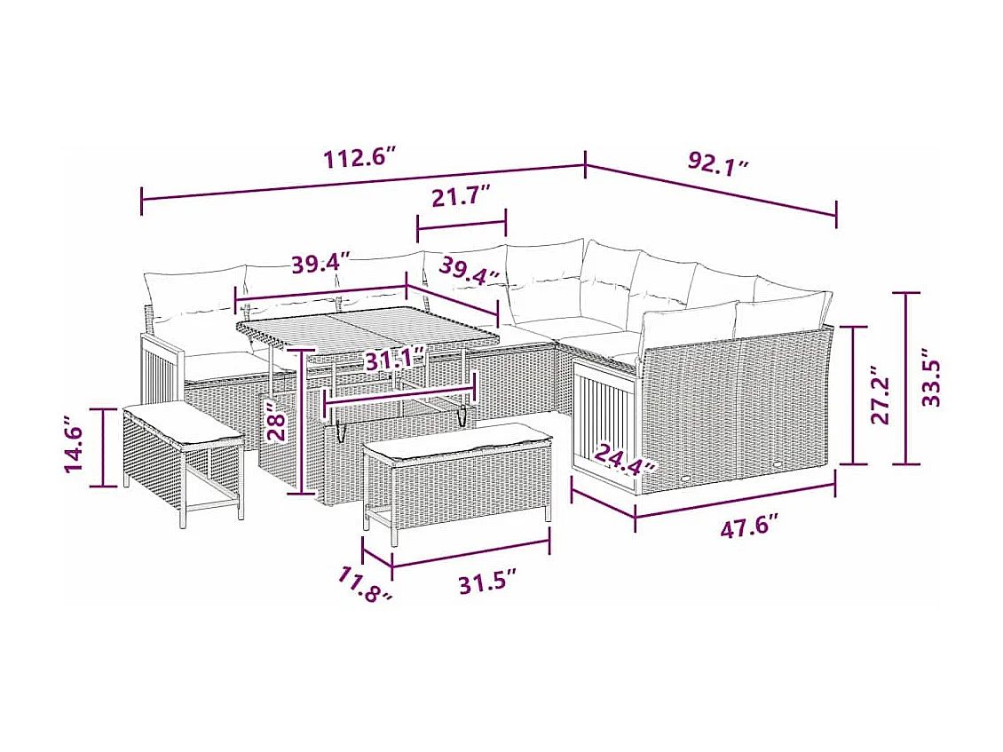 Ensemble de canapé de jardin 12 pcs Noir 100 x 100 x 71 cm
