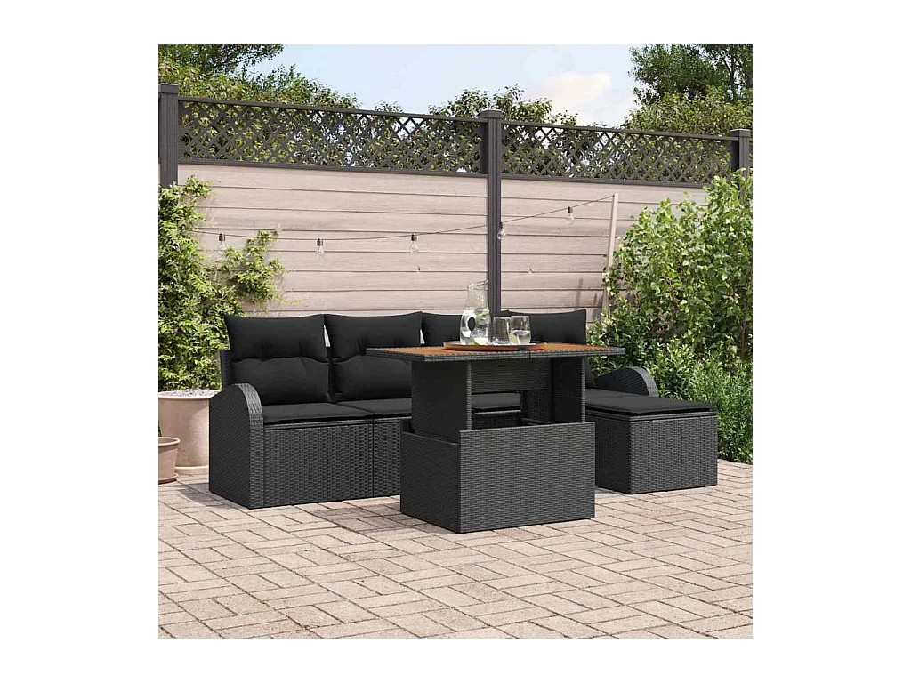 Ensemble de canapé de jardin avec coussin 6 pcs Noir
