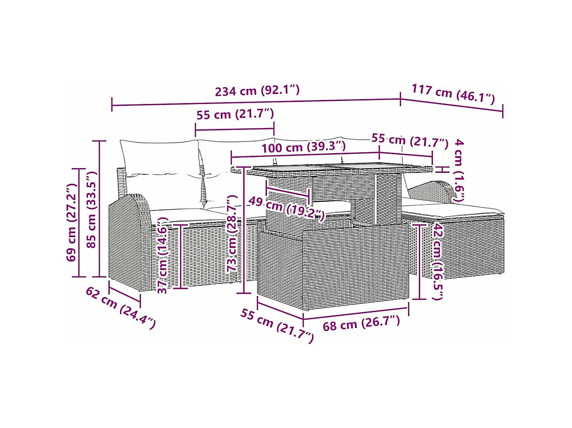 Ensemble de canapé de jardin avec coussin 6 pcs Noir