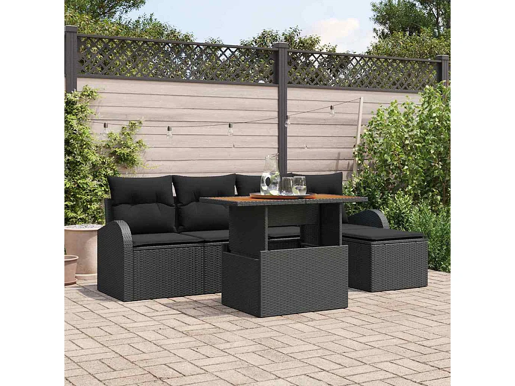 Ensemble de canapé de jardin avec coussin 6 pcs Noir