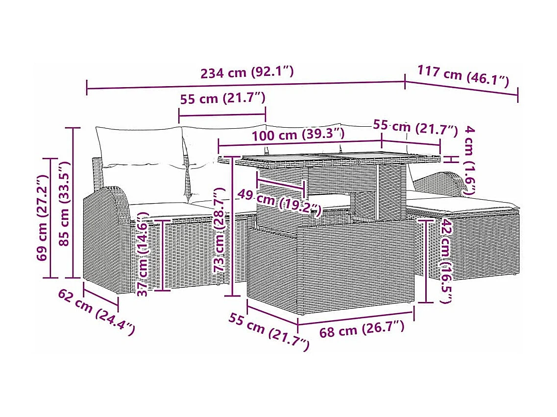 Ensemble de canapé de jardin avec coussin 6 pcs Noir