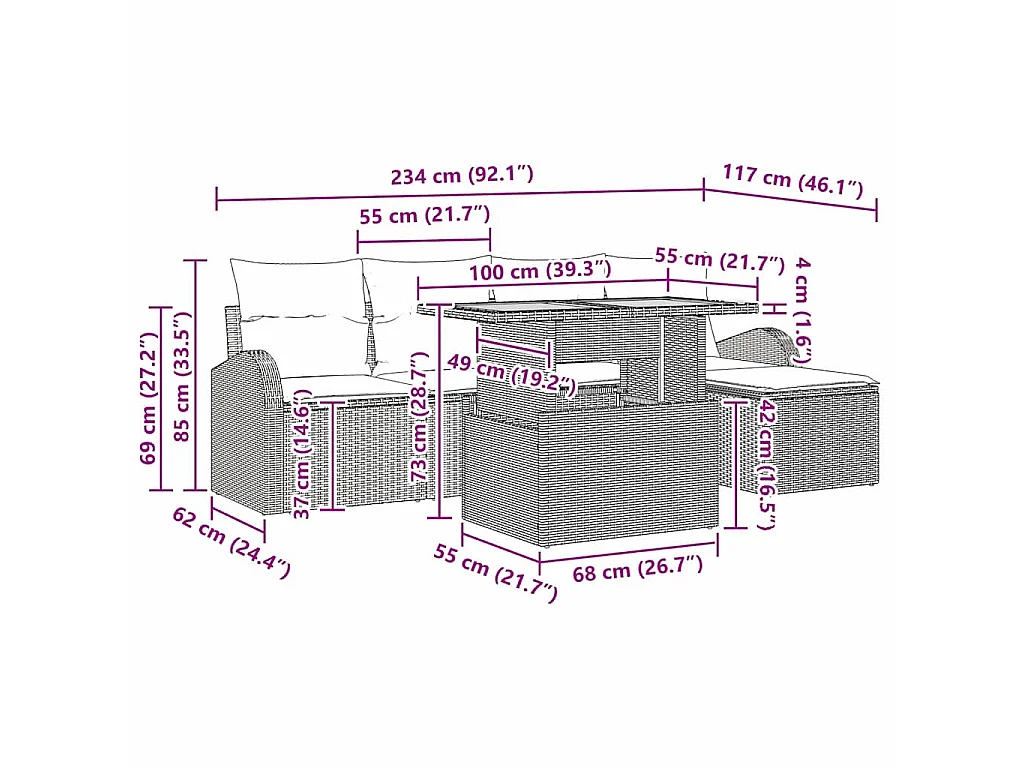 Ensemble de canapé de jardin avec coussin 6 pcs Noir