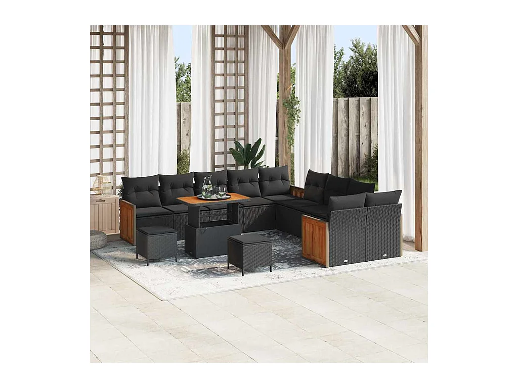 Ensemble de canapé de jardin 13 pcs Noir 90 x 55 x 71 cm