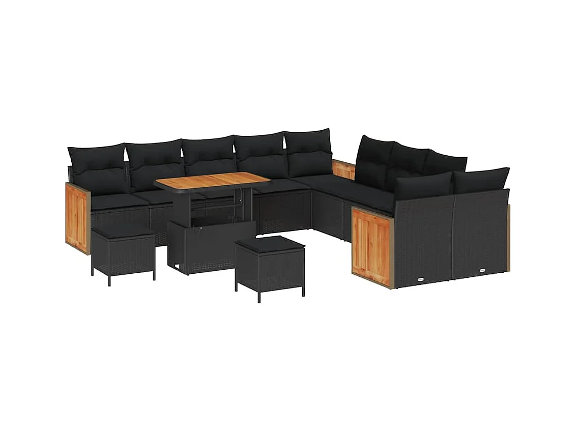 Ensemble de canapé de jardin 13 pcs Noir 90 x 55 x 71 cm