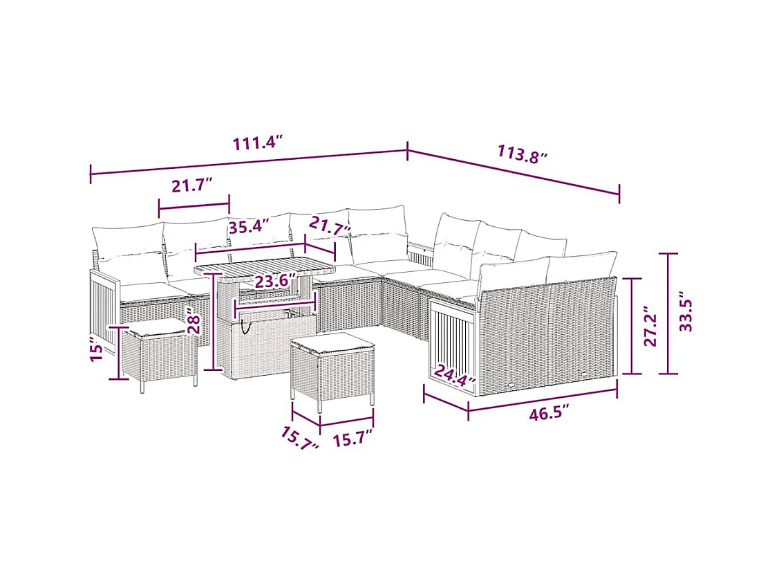 Ensemble de canapé de jardin 13 pcs Noir 90 x 55 x 71 cm
