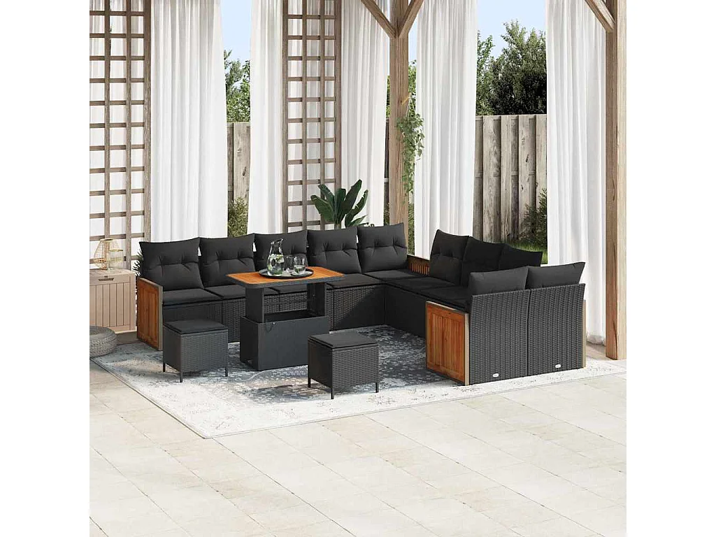 Ensemble de canapé de jardin avec coussin 13 pcs Noir