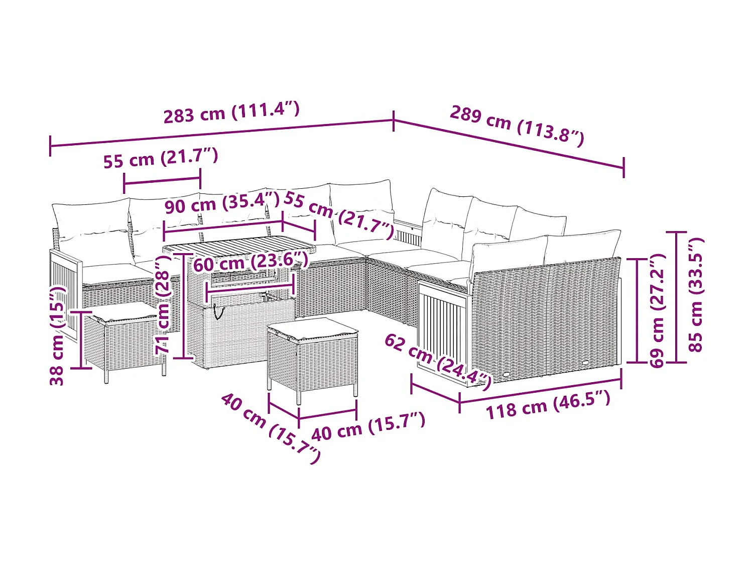 Ensemble de canapé de jardin avec coussin 13 pcs Noir