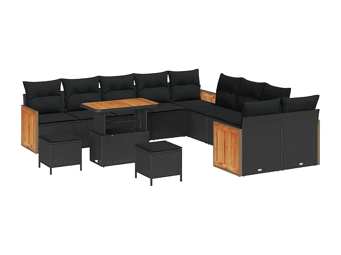 Tuin Sofa Set 13 pcs Zwart Poly rattan en gepoedercoat staal