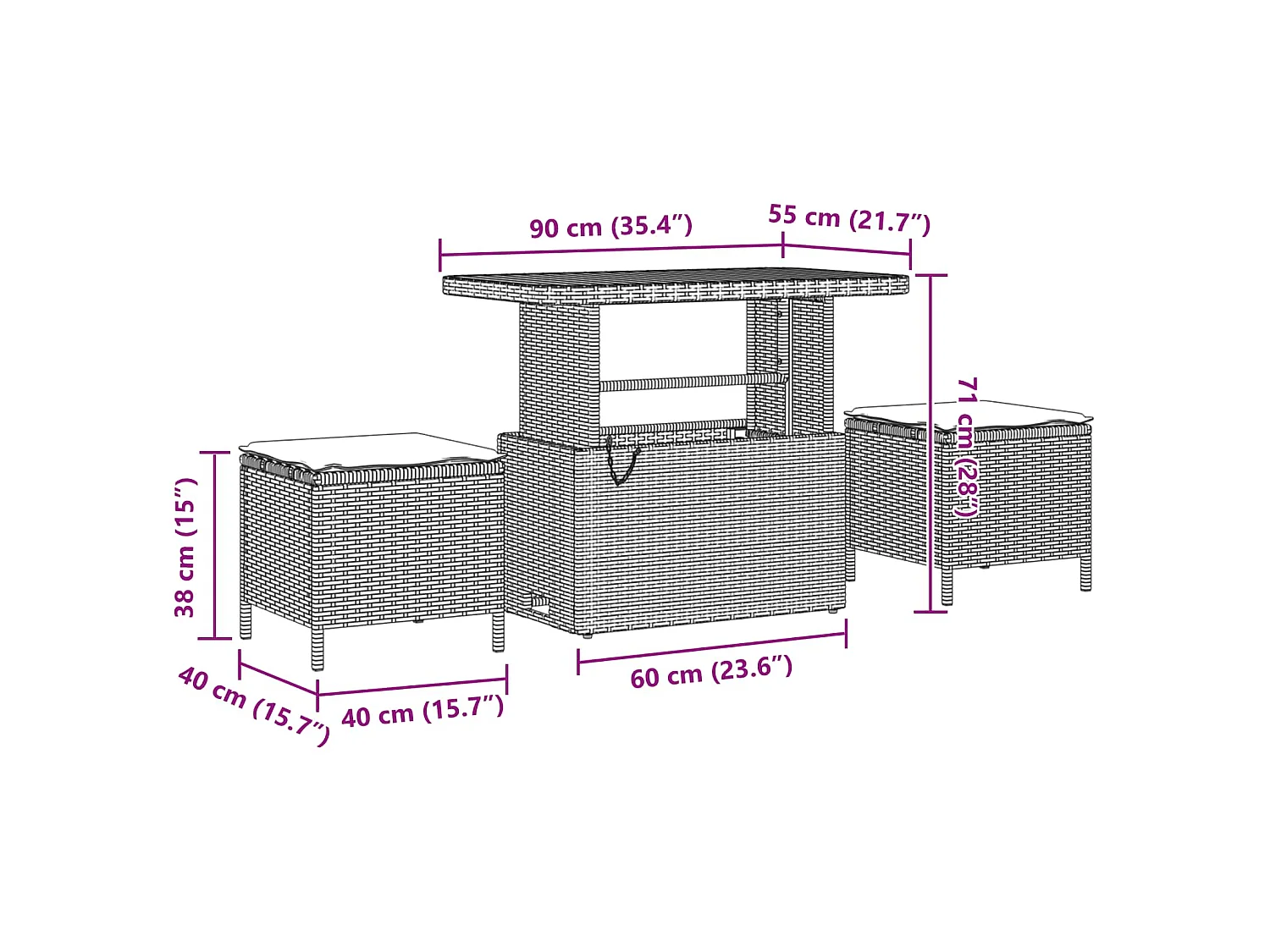 Tuinbankenset 13 pcs Zwart Poly Riet en Poedercoated Staal