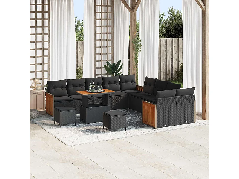 Set Divano da Giardino con cuscino 13 pcs Nero