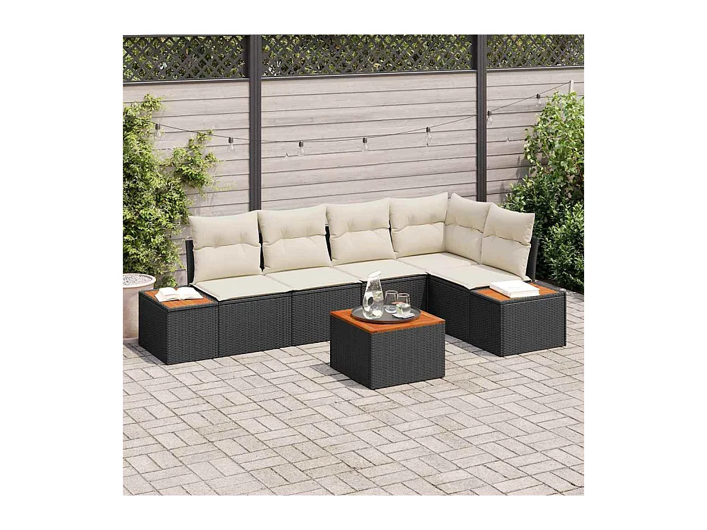 Ensemble de canapé de jardin avec coussin 6 pcs Noir et crème