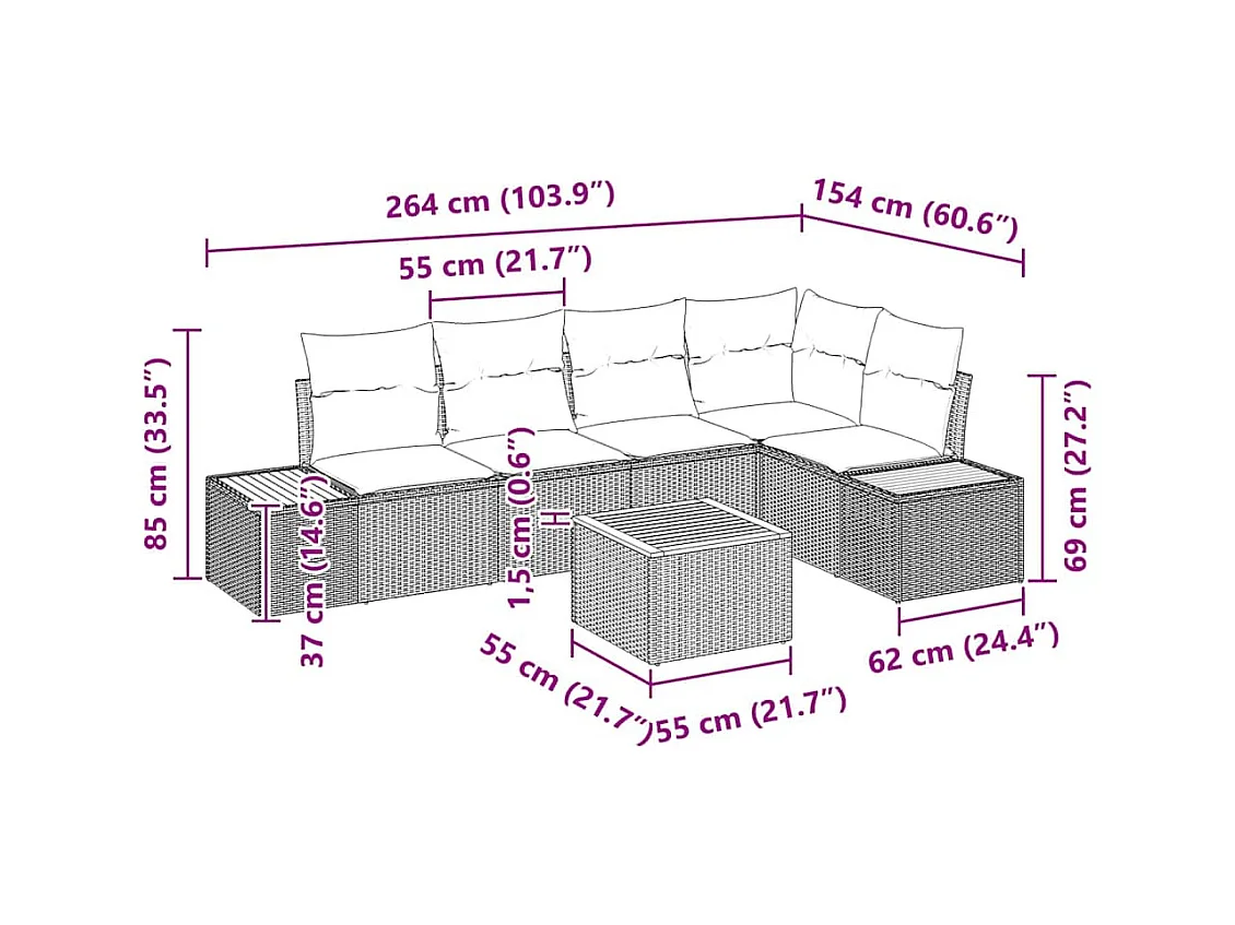Ensemble de canapé de jardin avec coussin 6 pcs Noir et crème