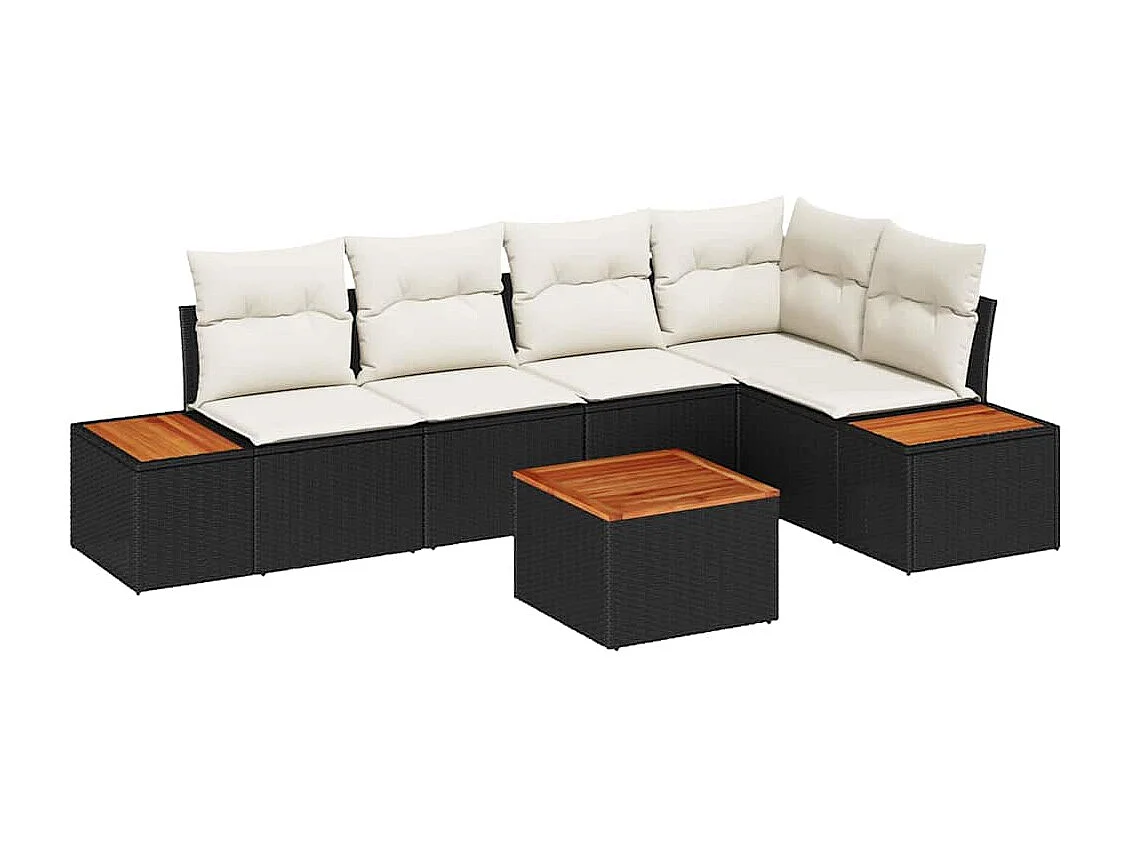 Ensemble de canapé de jardin 6 pcs Noir et crème Poly rotin