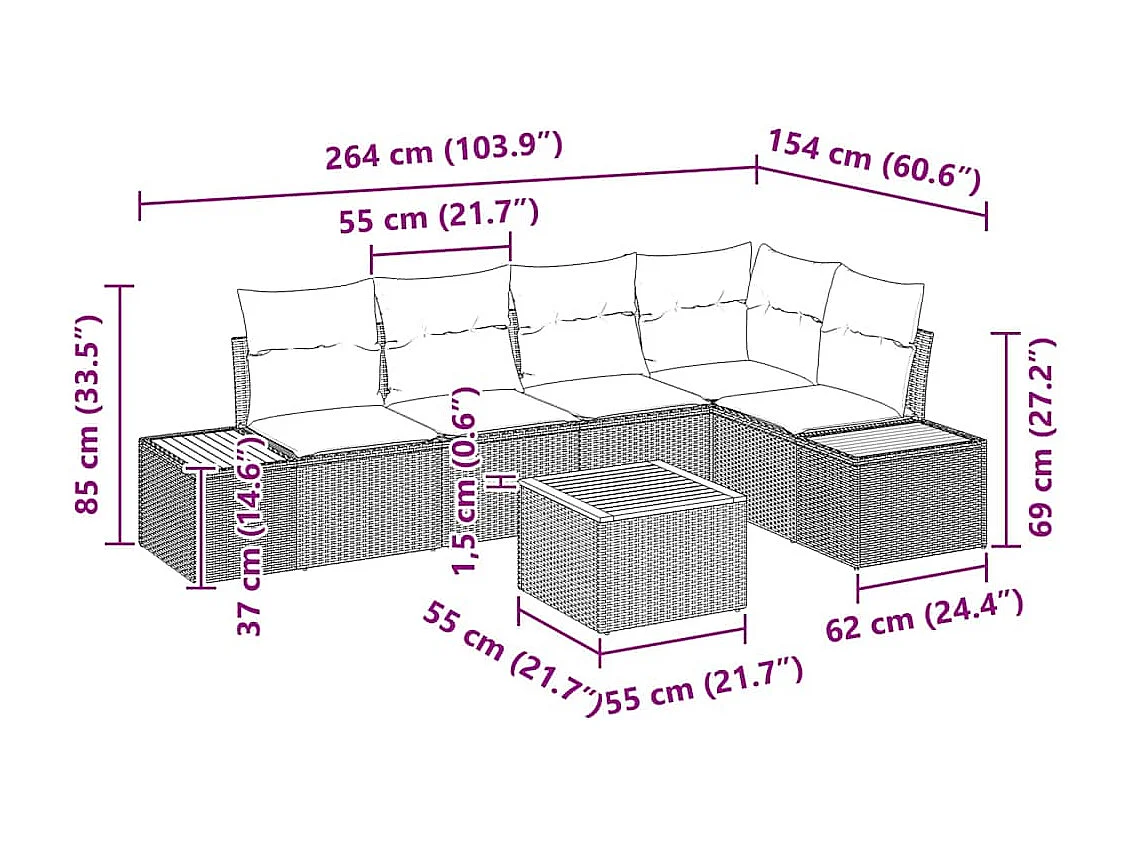 Ensemble de canapé de jardin 6 pcs Noir et crème Poly rotin