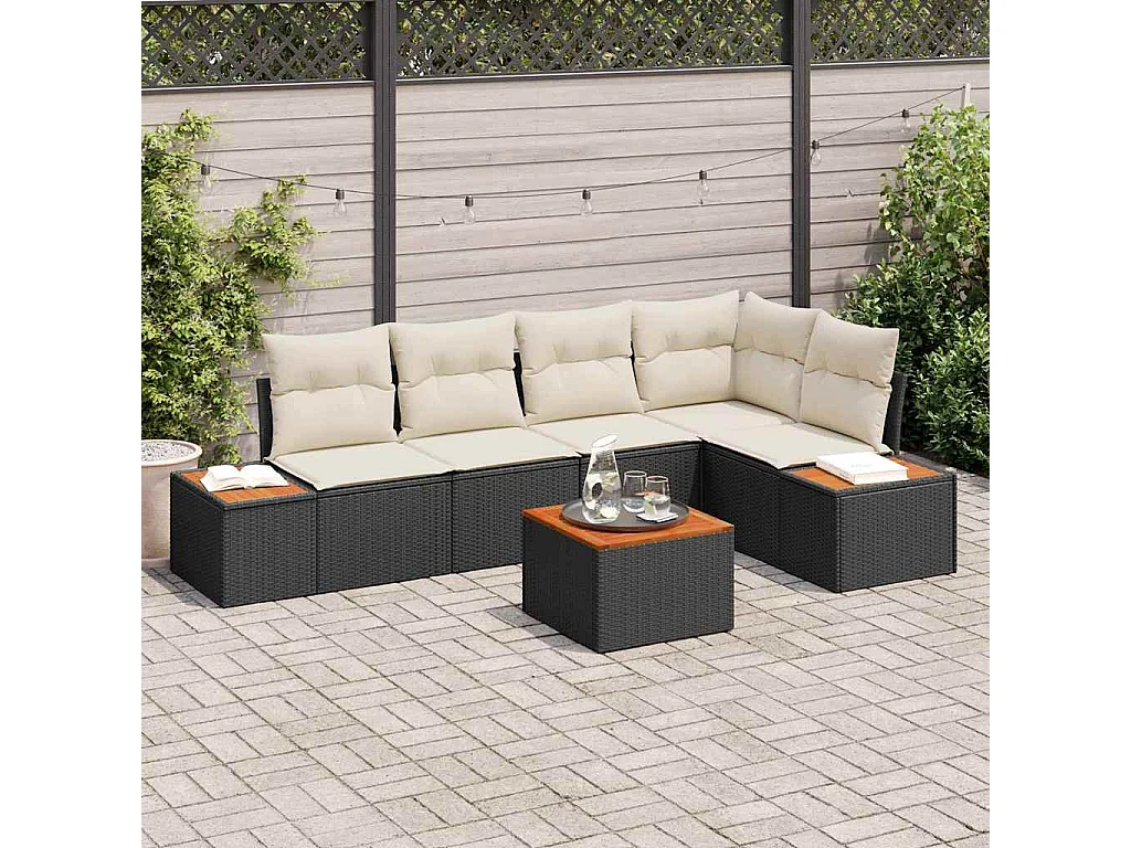 Tuin Sofa Set met kussen 6 pcs Zwart en crème Poly riet