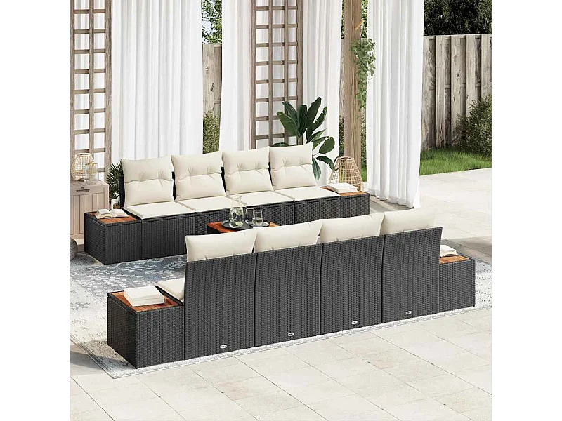 Garten-Sofa-Set mit Kissen 9 pcs Schwarz Poly Rattan