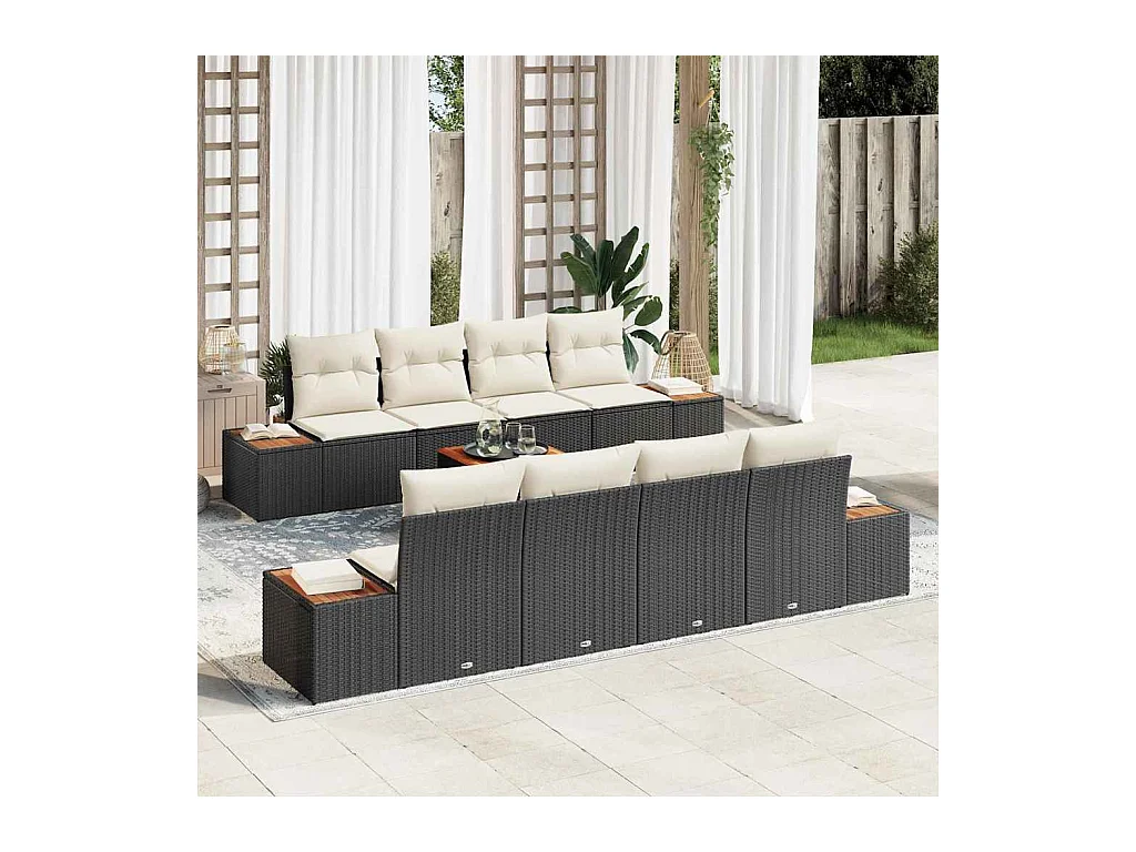 Ensemble de canapé de jardin avec coussin 9 pcs Noir Poly rotin