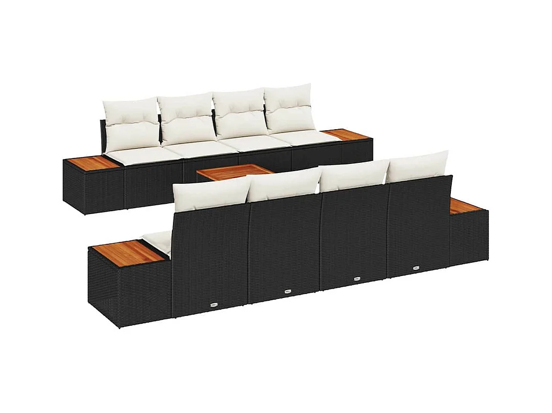 Ensemble de canapé de jardin avec coussin 9 pcs Noir Poly rotin