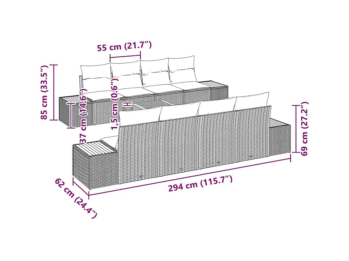 Ensemble de canapé de jardin avec coussin 9 pcs Noir Poly rotin