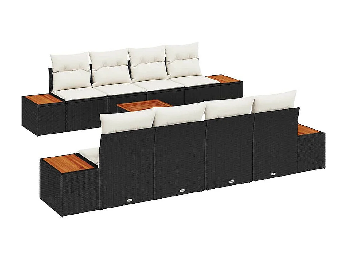 Tuin Sofa Set met kussen met opslag 9 pcs Zwart Poly riet